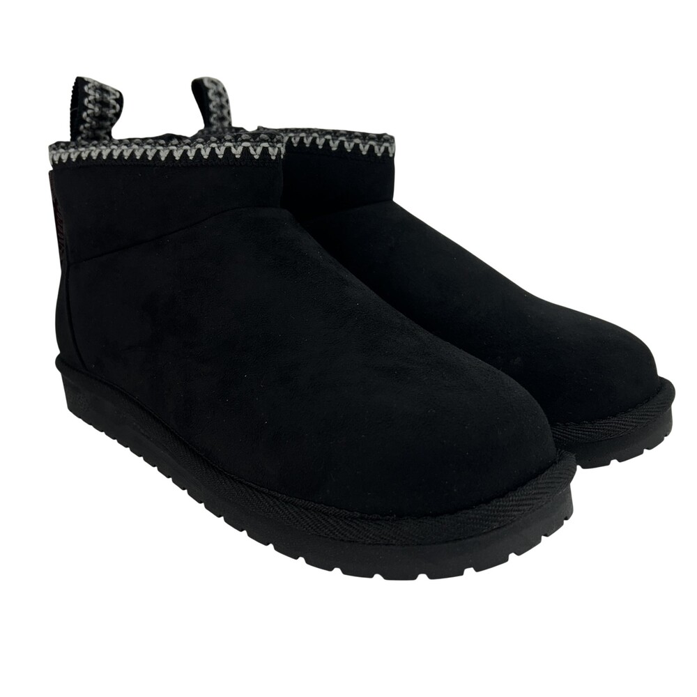 Muk Luks Boots Womens Size 9 Black Faux Suede Fur Lined Ankle Zip Booties